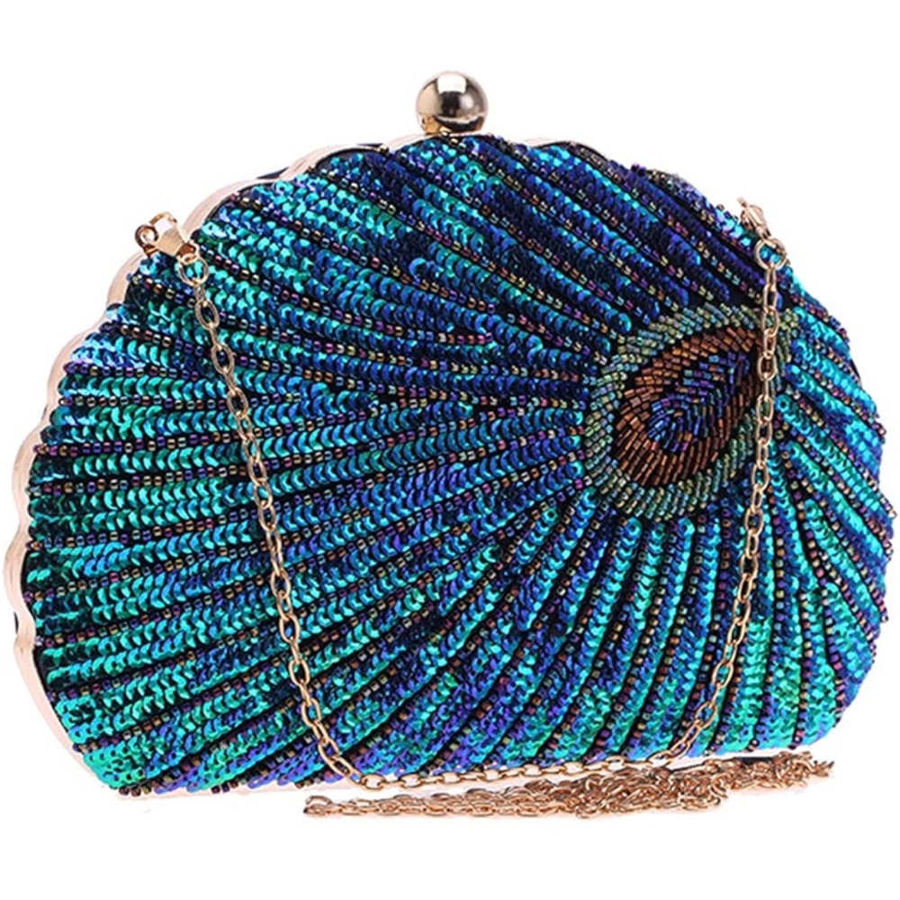 Women's Unique Luxury Sequins Beaded Evening Bag (Peacock blue）